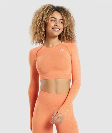 Women's Gymshark Vital Seamless 2.0 Long Sleeve Cropped Tops Orange | CA 50ND73